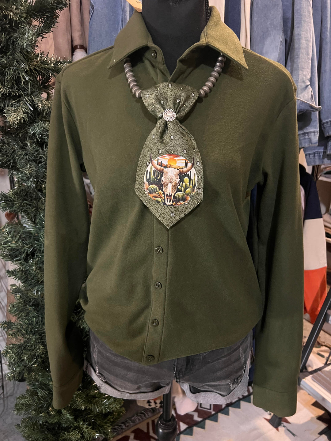 Cowgirl Tuff Pullover Button Up – Olive Green
