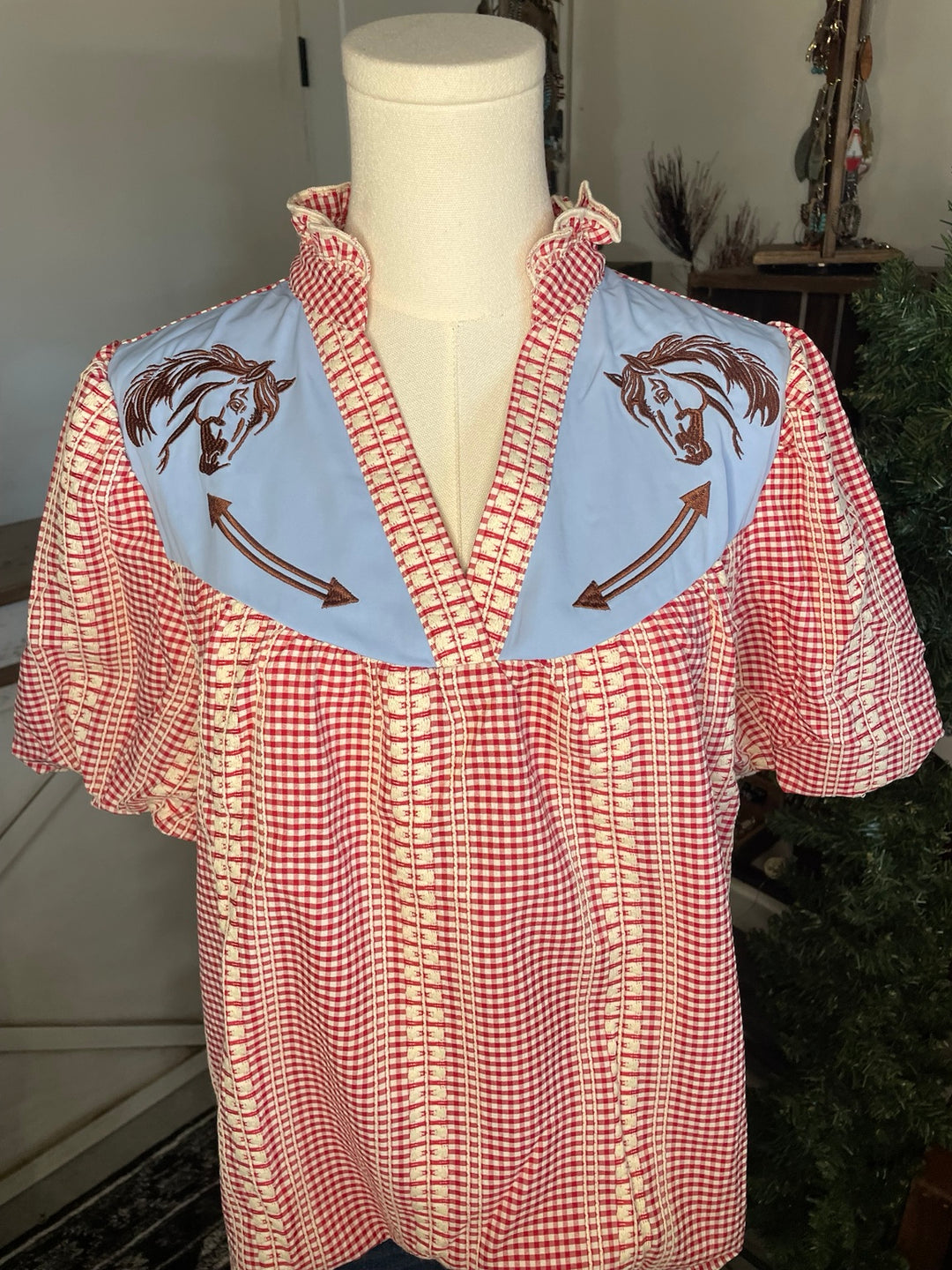 The Sunday Rodeo Embroidered Gingham Top