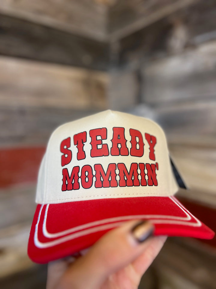 Red and white cap with &