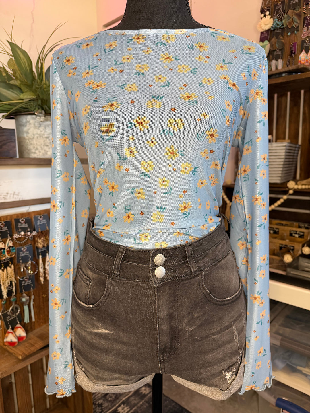 The Blue Skies &amp; Wildflowers Mesh Top