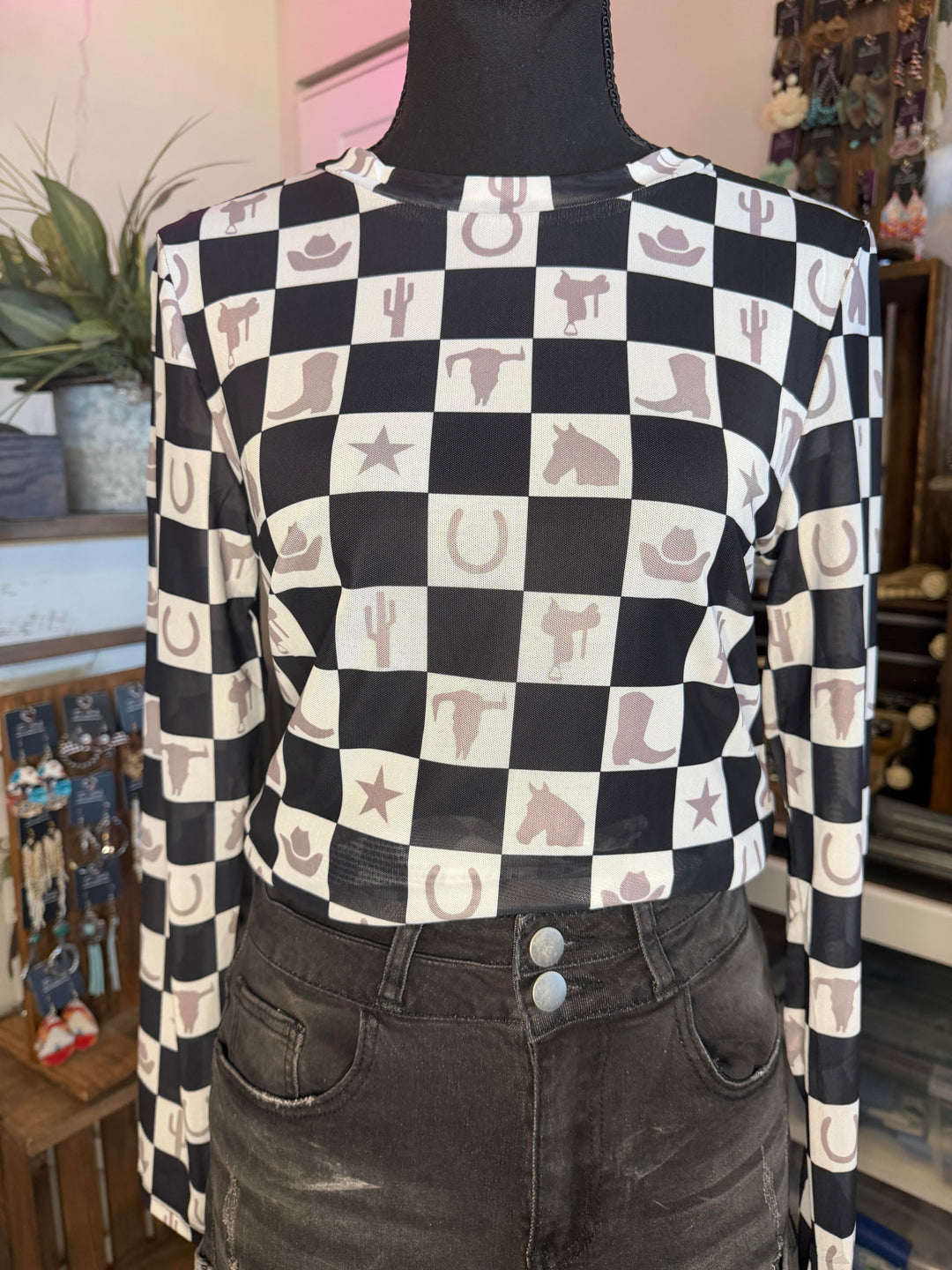 The Checkered Cowgirl Mesh Top
