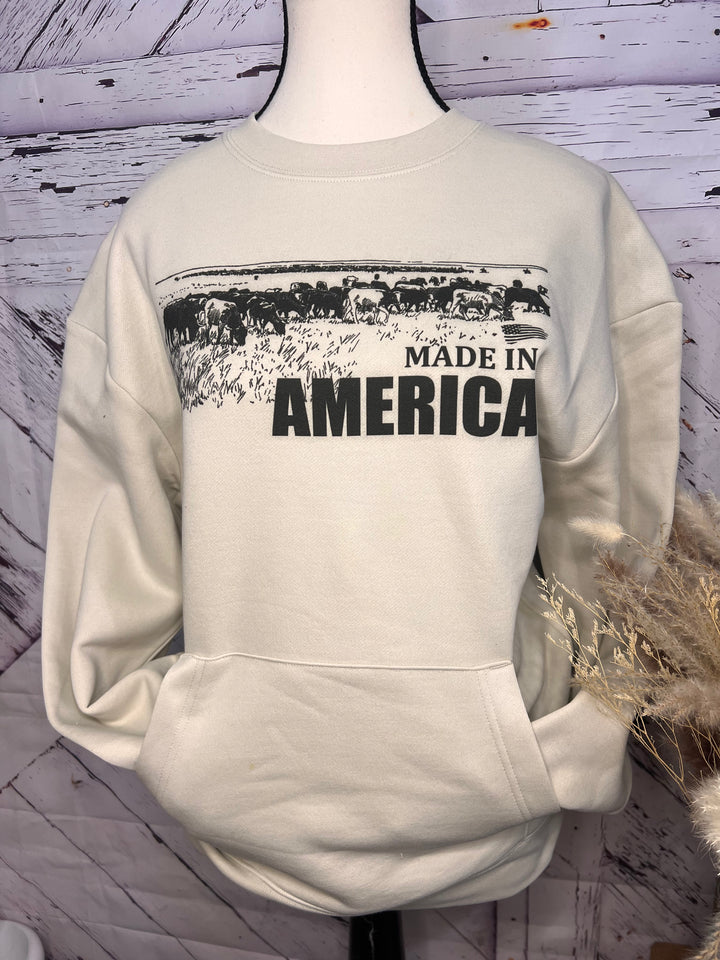 A gray sweatshirt with &